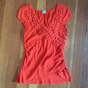 Anthropology braid detail short sleeve wrap top